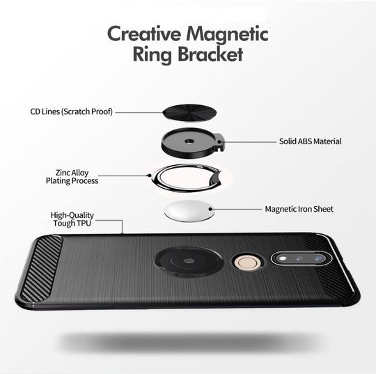 Unistuff Back Case Cover for Nokia 7.1 with Magnetic Kickstand | Premium Matte Finish | Camera Bump Protection | Rubberized Ring Cover - Night Black, 76114
