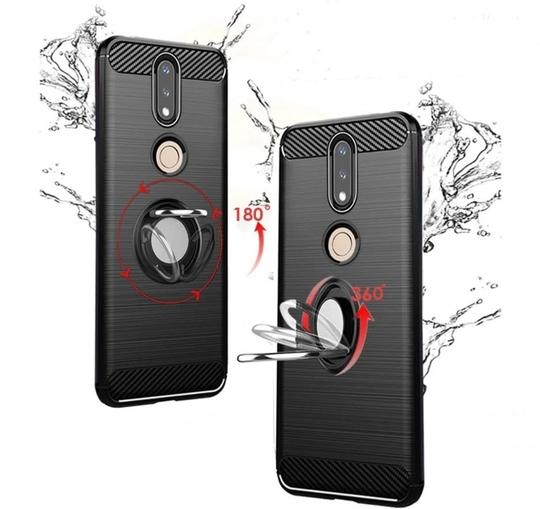 Unistuff Back Case Cover for Nokia 7.1 with Magnetic Kickstand | Premium Matte Finish | Camera Bump Protection | Rubberized Ring Cover - Night Black, 76114