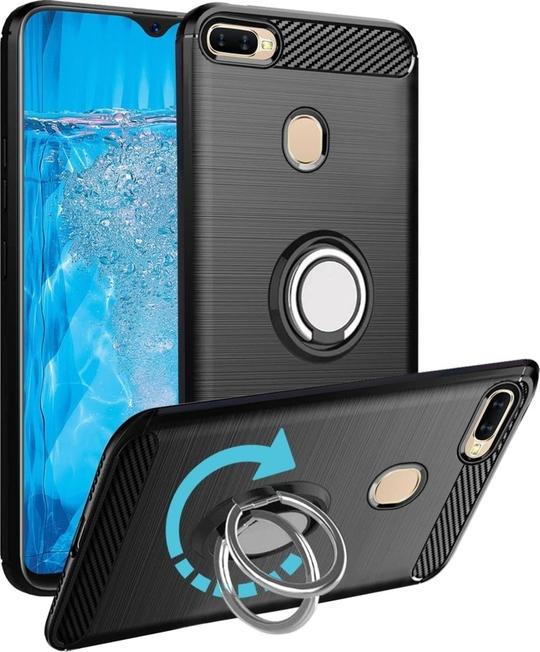 Unistuff Back Case Cover for Oppo F9 Pro with Magnetic Kickstand | Premium Matte Finish | Camera Bump Protection | Rubberized Ring Cover - Night Black, 76338