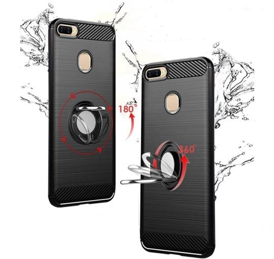 Unistuff Back Case Cover for Oppo F9 Pro with Magnetic Kickstand | Premium Matte Finish | Camera Bump Protection | Rubberized Ring Cover - Night Black, 76338