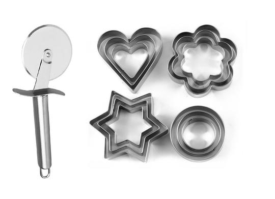 Urban Buy Stainless Steel SS Pizza Cutter With Cookie Cutter Stainless Steel Cookie Cutter with 4Shape & Multicolour, (Pack of 2)