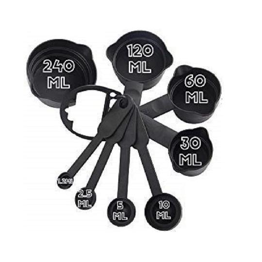 URBAN BUY Plastic 8 Pieces Measuring Cups and Spoon Set With Stainless Steel 12 Pcs Coffee Spoon Set and Multicolour, Pack of 2