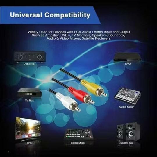 HDF 3 RCA Cable Audio Video AV Composite Male to Male DVD Cable (10 Meter) for Television, DVD, VCD, TV, Amplifier, Set-Top-Box, VCR and other 3RCA-enabled devices