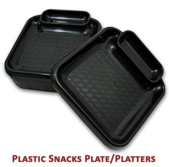 Inpro Stylish Plastic Plates in 12 Black Color for Serving Snacks / Light Weight Plates / Pasta plate / Serving plate- Plastic Snacks plates-half plates-plastic kitchen crockery or parties Set of 12 Black Snacks Plastic Plates (Set Of 12 Plates).