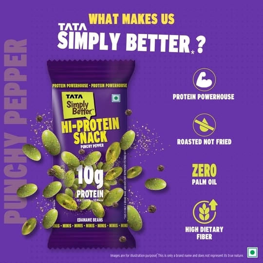 Tata Simply Better Punchy Pepper Edamame Beans 28g (Pack of 5) | Spicy Black Pepper Flavour | High Protein & Fiber | Ready-to-Eat Healthy Snack (28g x 5)