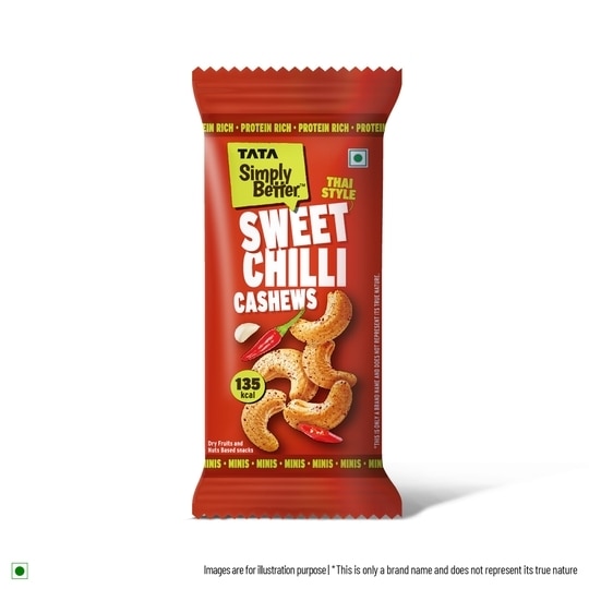 Tata Simply Better 184g Sweet Chilli Flavoured Roasted Cashews (23g x 8)