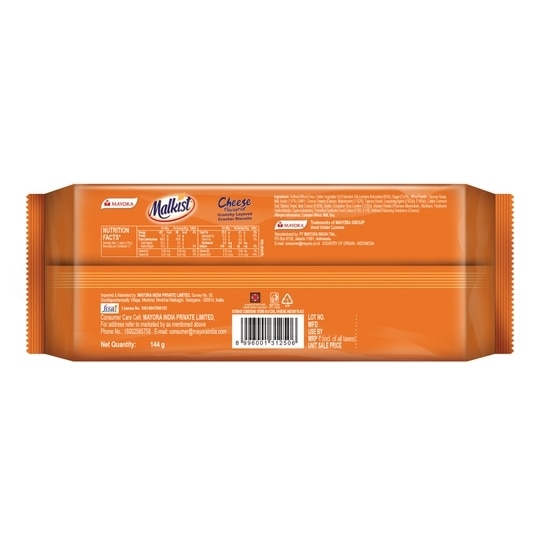 Malkist Cheese and Cappuccino Flavoured Cracker Biscuits (family pack) - 144g (Pack of 4)