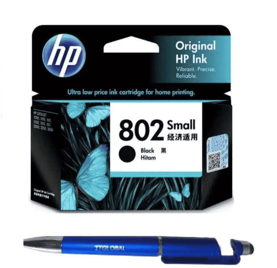 HP 802 Small Black Original Ink Cartridge With ITGLOBAL 3in1 Multi-Function Pen