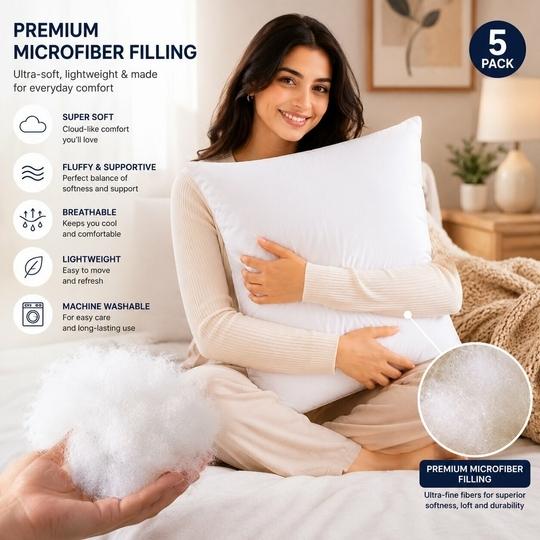 EMBROCO Cushion Set | Premium Soft Microfiber Cushion Filler Pack of 5 | Sofa Cushion, Cushion for Living Room, Cushions. Cushion