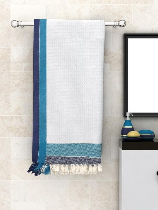 Athom Trendz Waffle Border White Cotton Bath Towel 75 x 150 cm (Pack of 5) ATZ-BT-A-C5