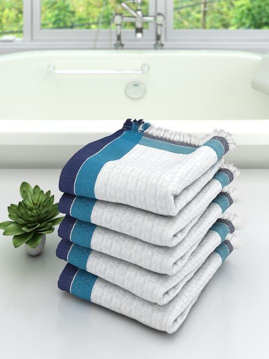 Athom Trendz Waffle Border White Cotton Bath Towel 75 x 150 cm (Pack of 5) ATZ-BT-A-C5
