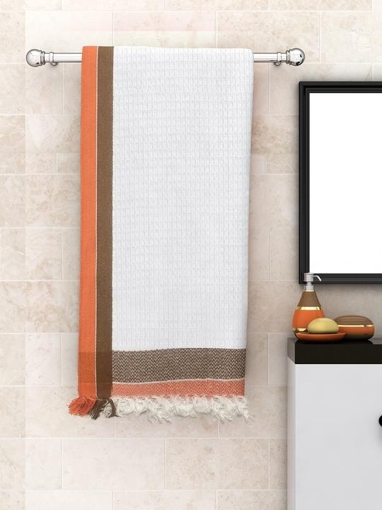 Athom Trendz Waffle Border White Cotton Bath Towel 75 x 150 cm (Pack of 5) ATZ-BT-C-C5