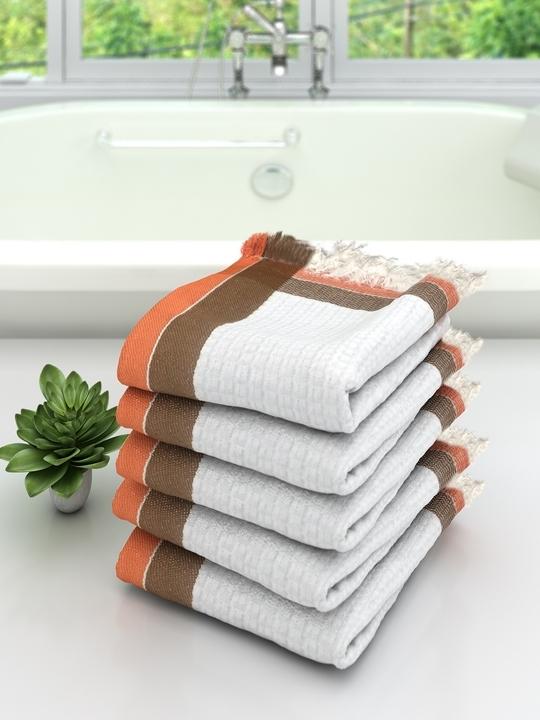 Athom Trendz Waffle Border White Cotton Bath Towel 75 x 150 cm (Pack of 5) ATZ-BT-C-C5