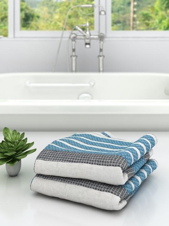 Athom Trendz Blue Diamond Flower Cotton Bath Towel 75 x 150 cm (Pack of 2) ATZ-BT-H-C2
