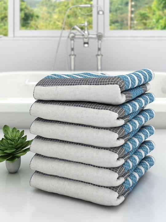Athom Trendz 100% Premium Cotton Lightweight Quick-Dry & High Absorbant Bath Towel, Diamond Flower Blue -75x150 Cm (Pack Of 6) ATZ-BT-H-C6