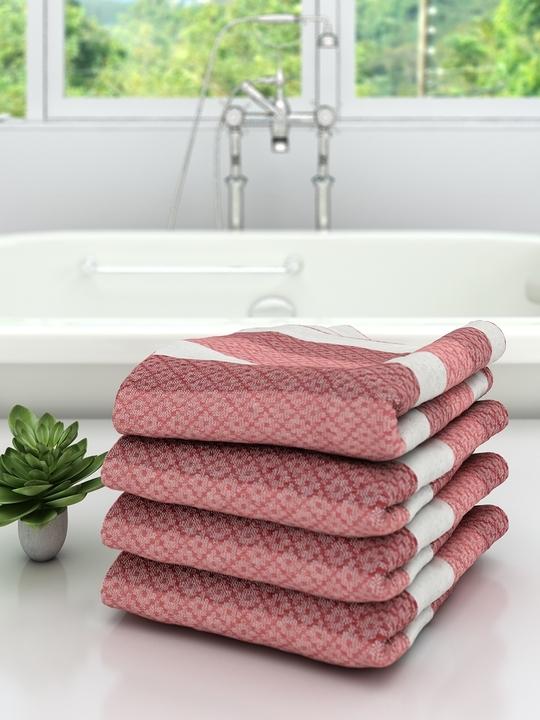 Athom Trendz 100% Premium Cotton Lightweight Quick-Dry & High Absorbant Bath Towel, Modern Checks Pink -75x150 Cm (Pack Of 4) ATZ-BT-P-C4
