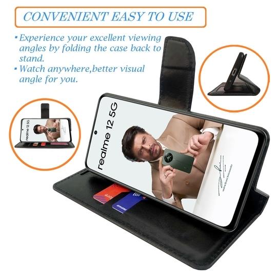 A D Enterprises Net Purple Flip Cover for REALME 12 5G | Magnetic Case | Shock Absorbent | Flip Cover REALME 12 5G