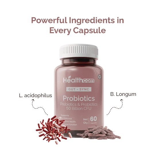 Healthcom Gut Sync (Probiotics) Capsules | 60 Capsules | Supports Gut Health, Digestion & Immunity