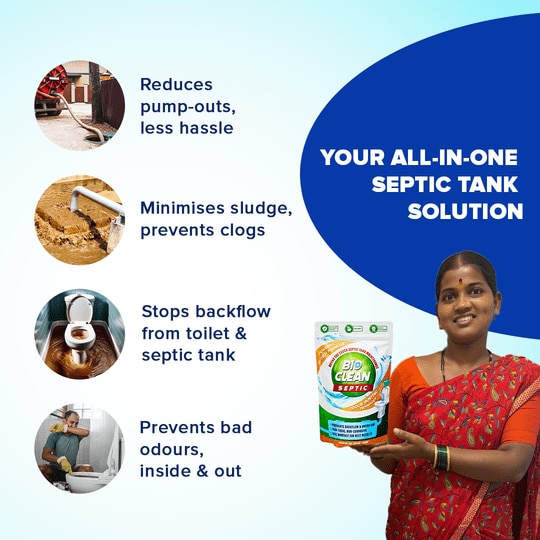 Bioclean Septic Organica Bioclean Septic Tank Cleaner | Odour Removing Effective Bacteria Powder |Reduces Sludge Build-up |Easy to use | Safe for all pipes and drains | Eco-Friendly | Available in Pack of 1 (250 gm)