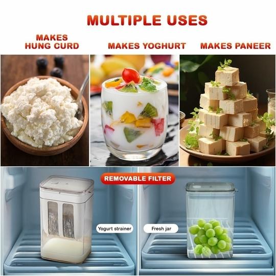 SARTH TREASURE 1100ml Greek Yogurt & Curd Maker with Fine Mesh Strainer & Lid | Whey Separator | Homemade Yogurt, Curd & Cheese Filter