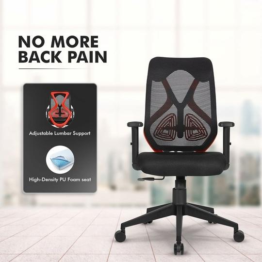 Da URBAN Merlion Office Chair, Mid Back Mesh Ergonomic Home Office Desk Chair with 3 Years Warranty, Adjustable Armrests,Tilt Lock Mechanism (Red)