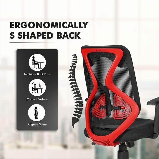 Da URBAN Merlion Office Chair, Mid Back Mesh Ergonomic Home Office Desk Chair with 3 Years Warranty, Adjustable Armrests,Tilt Lock Mechanism (Red)