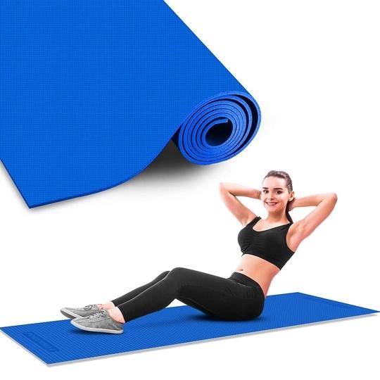 PowerMax Fitness YE6-1.1-BL 6mm Thick Premium Exercise Yoga Mat for Gym Workout [Ultra-Dense Cushioning, Tear Resistance & Water Proof] Eco-Friendly Non-Slip Yoga Mat for Gym and Any General Fitness