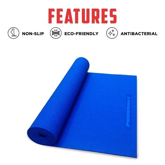 PowerMax Fitness YE6-1.1-BL 6mm Thick Premium Exercise Yoga Mat for Gym Workout [Ultra-Dense Cushioning, Tear Resistance & Water Proof] Eco-Friendly Non-Slip Yoga Mat for Gym and Any General Fitness