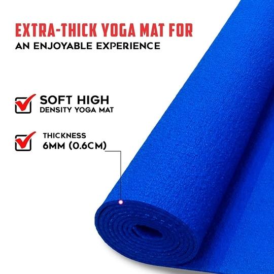 PowerMax Fitness YE6-1.1-BL 6mm Thick Premium Exercise Yoga Mat for Gym Workout [Ultra-Dense Cushioning, Tear Resistance & Water Proof] Eco-Friendly Non-Slip Yoga Mat for Gym and Any General Fitness