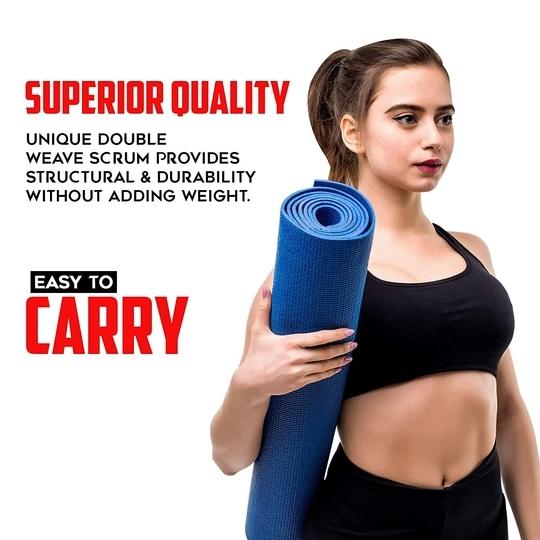 PowerMax Fitness YE6-1.1-BL 6mm Thick Premium Exercise Yoga Mat for Gym Workout [Ultra-Dense Cushioning, Tear Resistance & Water Proof] Eco-Friendly Non-Slip Yoga Mat for Gym and Any General Fitness