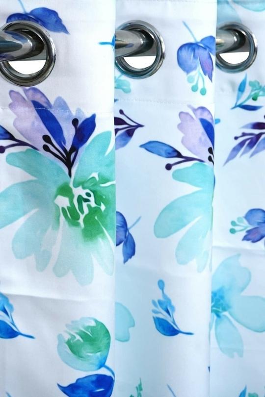 Parda Online Blue, White Polyester Printed Eyelet Floral Window and Door Long Curtain 9ft, (Pack of 2)
