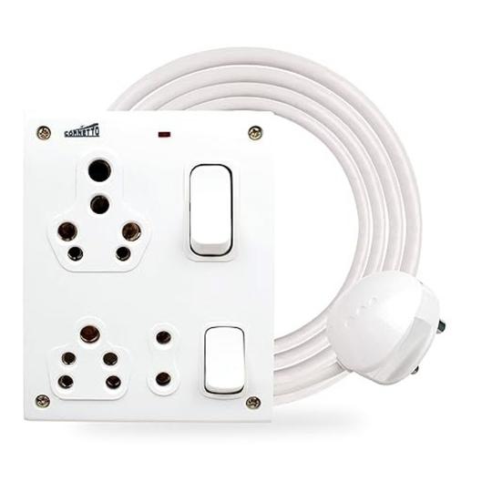 Elegant Casa 6+16 Amp Extension Board with 2 Socket with Individual Switch and Indicator Light for Small and Large Appliances with with 16amp Plug Top 3 Core 1.5mm Copper Wire 8 Meter