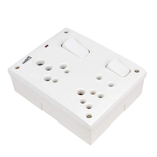 Elegant Casa 6+16 Amp Extension Board with 2 Socket with Individual Switch and Indicator Light for Small and Large Appliances with with 16amp Plug Top 3 Core 1.5mm Copper Wire 8 Meter