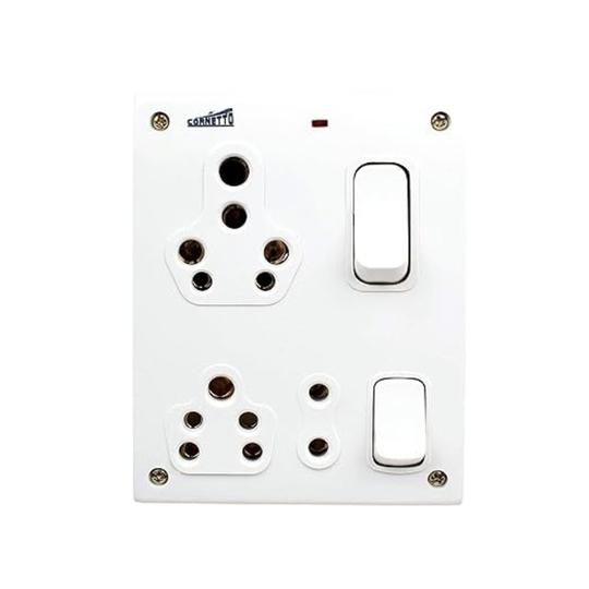 Elegant Casa 6+16 Amp Extension Board with 2 Socket with Individual Switch and Indicator Light for Small and Large Appliances with with 16amp Plug Top 3 Core 1.5mm Copper Wire 8 Meter