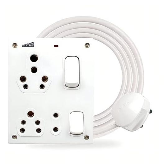 Elegant Casa 6+16 Amp Extension Board with 2 Socket with Individual Switch and Indicator Light for Small and Large Appliances with with 16amp Plug Top 3 Core 1.5mm Copper Wire 8 Meter