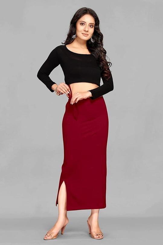 Divra Clothing Women Maroon Solid Cotton Saree Shapewear (L)
