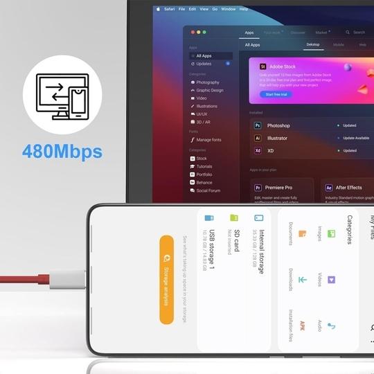 Hespa USB to Type C with Warp SuperVooc Dash for OnePlus 13 13R 12 12R 11 Series 10 Pro 10R 10T 9RT 9R 8T 8R 7 7T 6 6T Nord