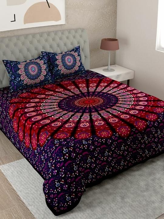 UniqChoice Purple Color 100% Cotton Badmeri Printed King Size Bedsheet With 2 Pillow Cover(D-1007NPurple)