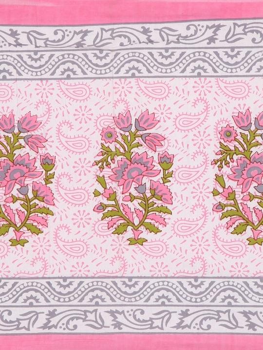 UniqChoice Pink Color 100% Cotton Jaipuri Traditonal Double BedSheet With 2 Pillow Cover(buta)