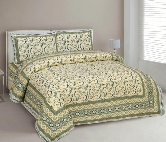 UNIQCHOICE 180 TC Green Color Floral Printed King Size Bedsheet With 2 Pillow Cover (ELEG-37-Green)