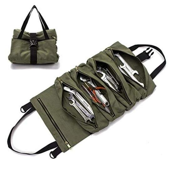 Pahal Zipper Large Wrench Roll Up Waxed Bucket Handy Canvas Organizer (Small, Brown)