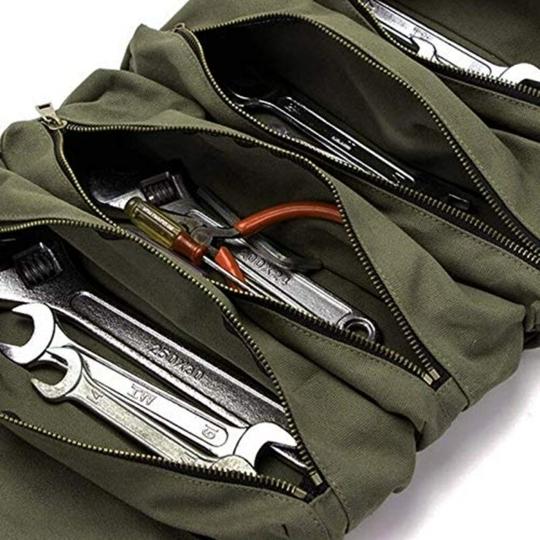 Pahal Zipper Large Wrench Roll Up Waxed Bucket Handy Canvas Organizer (Small, Brown)