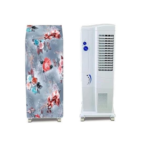 MAHAL CREATION Cooler Cover Compatible For Bajaj TC2008 26L Personal Tower Air Cooler Waterproof, Dustproof, Size (HxWxD) 101.6X44.45X44.45 Cm, Grey Flower.