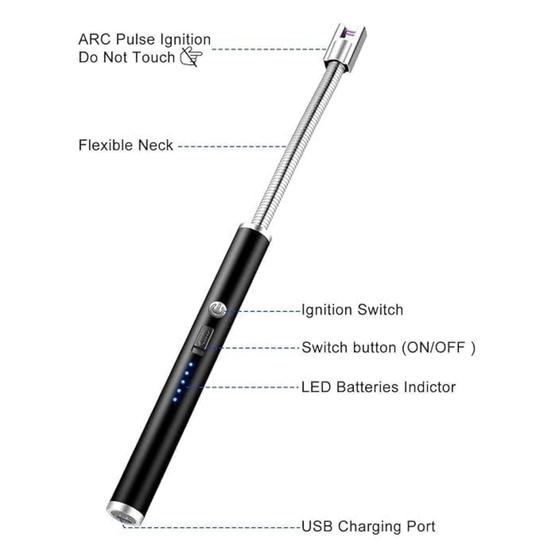 JENUK Rechargeable Electric Arc Lighter for Candles, Kitchen, 360 Degree Flexible Neck, USB Lighter, Windproof, Flameless, Diwali Fireworks