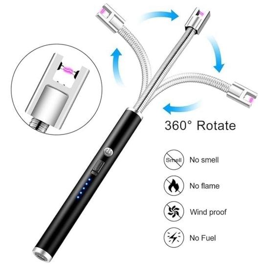 JENUK Rechargeable Electric Arc Lighter for Candles, Kitchen, 360 Degree Flexible Neck, USB Lighter, Windproof, Flameless, Diwali Fireworks