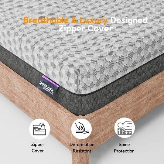 RESTOFIT Premium 3-Layer Orthopedic Mattress | 75x72x6 Inches King Size Mattress 6" Thickness | NextGen Cool-Tech Memory Foam Mattress | Viscose Cotton Zipper Cover 11 Years Warranty Vacuum Packaging