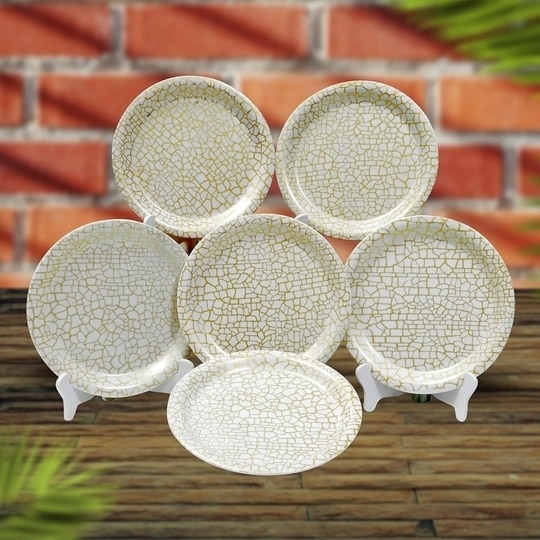 ariya  11 Inches Melamine Dinner Plate Set of 6 (Classic Gold Grid) Microwave & Dishwasher Safe Dinnerware, Full Serving Plate Set for Snacks, Breakfast, Lunch, Dinner, Break Resistant, All Occasions
