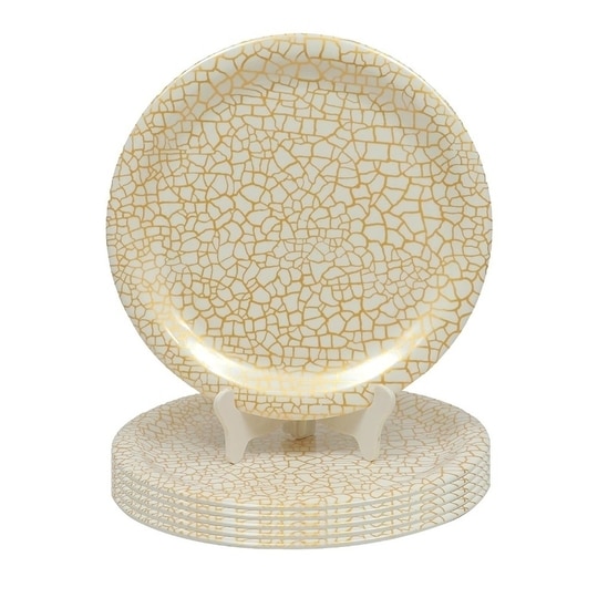 ariya  11 Inches Melamine Dinner Plate Set of 6 (Classic Gold Grid) Microwave & Dishwasher Safe Dinnerware, Full Serving Plate Set for Snacks, Breakfast, Lunch, Dinner, Break Resistant, All Occasions