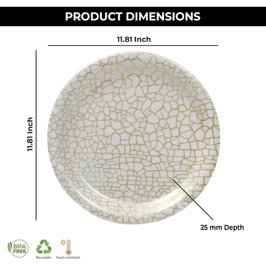 ariya  11 Inches Melamine Dinner Plate Set of 6 (Classic Gold Grid) Microwave & Dishwasher Safe Dinnerware, Full Serving Plate Set for Snacks, Breakfast, Lunch, Dinner, Break Resistant, All Occasions