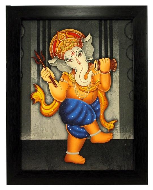 Indianara 3 Pc Set Of Lord Ganesha Paintings (1521) Without Glass 5.2 X 12.5, 9.5 X 12.5, 5.2 X 12.5 Inch